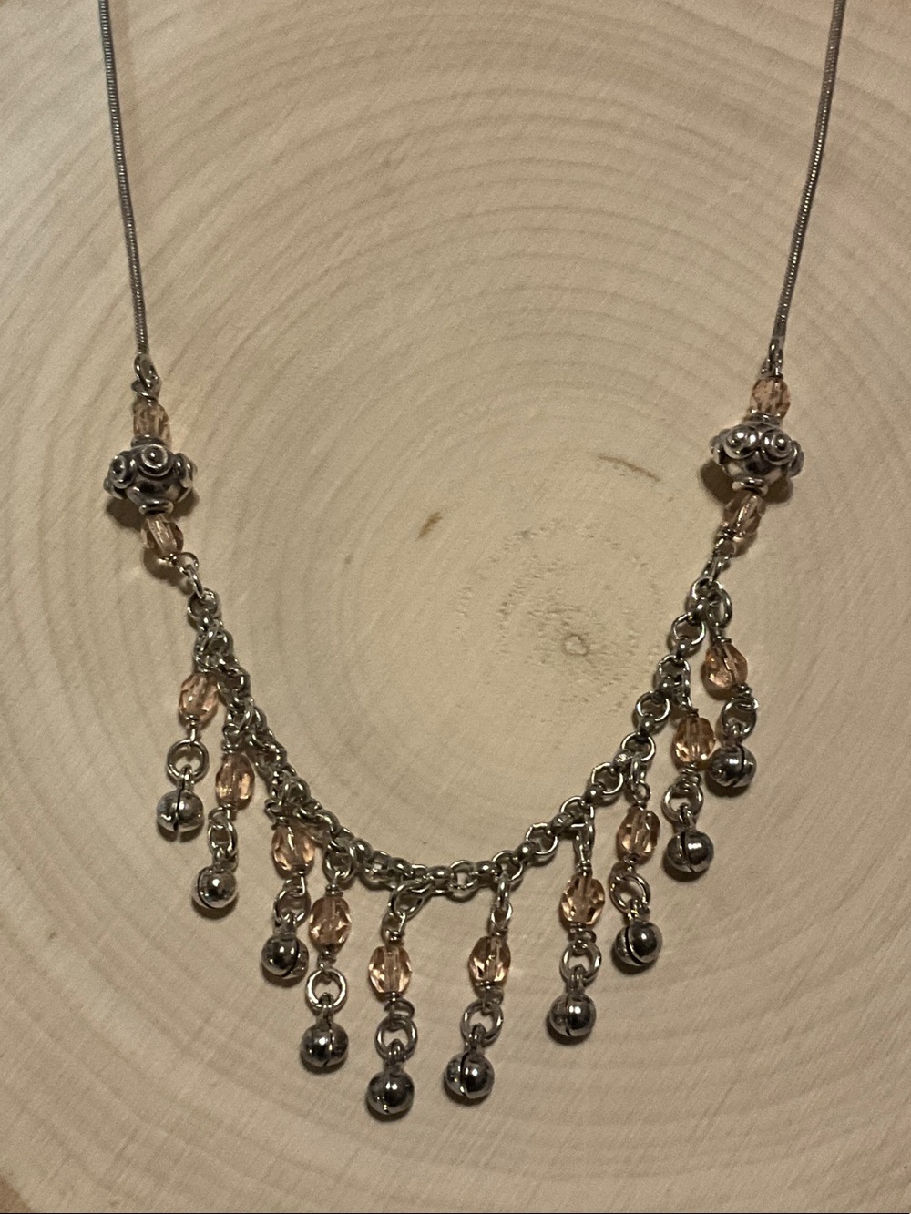 Sterling Silver Israeli Fringe Necklace with Champagne Bead Drops